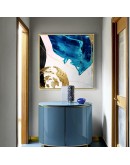 Nordic gold foil watercolor light  blue abstract golden Poster dinner room Wall Art Pictures on Canvas Living Room Decor