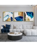 Nordic gold foil watercolor light  blue abstract golden Poster dinner room Wall Art Pictures on Canvas Living Room Decor