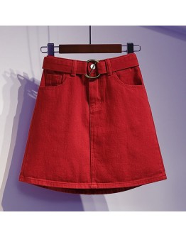 Plus Size 5XL  Short Mini Denim Skirt Women Summer High Waisted Red Black Jeans Skirt Female Belted Skirts Mujer Faldas