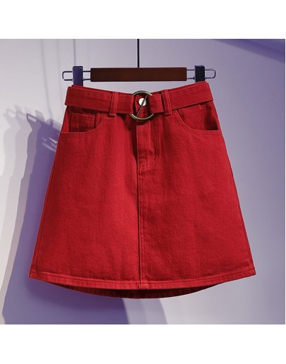 Plus Size 5XL  Short Mini Denim Skirt Women Summer High Waisted Red Black Jeans Skirt Female Belted Skirts Mujer Faldas