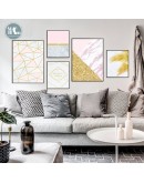 Nordic Golden geometry art  wall art Canvas posters Painting Prints Golden leaves Abstract Pictures for Living Room Morden Decor