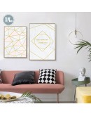 Nordic Golden geometry art  wall art Canvas posters Painting Prints Golden leaves Abstract Pictures for Living Room Morden Decor