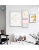 Nordic Golden geometry art  wall art Canvas posters Painting Prints Golden leaves Abstract Pictures for Living Room Morden Decor