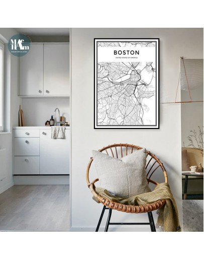 Nordic City line map wall art Canvas Painting Prints Black White posters for Living Room Retro industrial style Home Decor