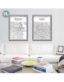 Nordic City line map wall art Canvas Painting Prints Black White posters for Living Room Retro industrial style Home Decor