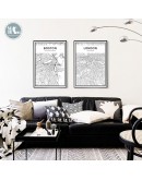 Nordic City line map wall art Canvas Painting Prints Black White posters for Living Room Retro industrial style Home Decor