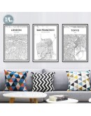 Nordic City line map wall art Canvas Painting Prints Black White posters for Living Room Retro industrial style Home Decor