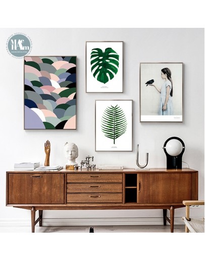 Nordic Leaves Figures wall art Canvas posters Painting Prints Abstract  Landscape Picture for Living Room Morden art Home Decor