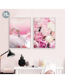 Maeham Nordic Pink Rose Flamingo wall art Canvas posters Painting Prints wall Pictures for Living Room Morden Home Decor