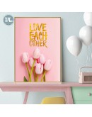 Nordic Pink flowers wall art Canvas Painting posters Prints Building Landscape wall Pictures for Living Room Morden Home Decor