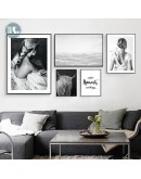 Black and White pography girl wall art Canvas posters Painting Prints Nordic animals Pictures for Living Room Morden Decor