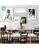 Black and White pography girl wall art Canvas posters Painting Prints Nordic animals Pictures for Living Room Morden Decor