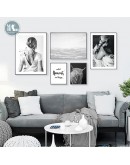 Black and White pography girl wall art Canvas posters Painting Prints Nordic animals Pictures for Living Room Morden Decor