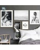 Black and White pography girl wall art Canvas posters Painting Prints Nordic animals Pictures for Living Room Morden Decor