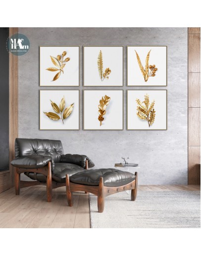 Maeham Golden leaf plant wall art Canvas HD Prints Posters Abstract Wall Pictures for living room Morden decor Nordic mural