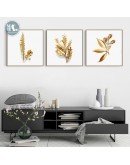 Maeham Golden leaf plant wall art Canvas HD Prints Posters Abstract Wall Pictures for living room Morden decor Nordic mural