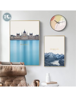 Nordic Snow and ice building wall art Canvas Painting Prints Blue Landscape wall Pictures for Living Room Morden Home Decor