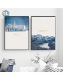 Nordic Snow and ice building wall art Canvas Painting Prints Blue Landscape wall Pictures for Living Room Morden Home Decor