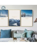 Nordic Snow and ice building wall art Canvas Painting Prints Blue Landscape wall Pictures for Living Room Morden Home Decor