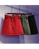 Plus Size 5XL  Short Mini Denim Skirt Women Summer High Waisted Red Black Jeans Skirt Female Belted Skirts Mujer Faldas