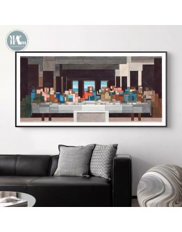 The Last Supper Abstract square mosaic water color block art Wall Art Canvas Painting Poster Wall Picture for Living Room Decor