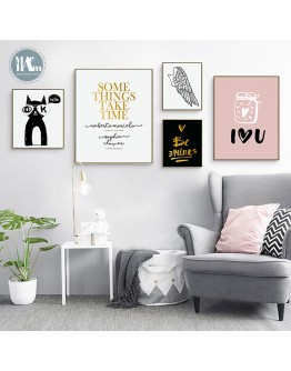 Nordic Cartoon animal owl Golden letters wall art Canvas posters Painting Prints wall Pictures for Living Room Morden Home Decor