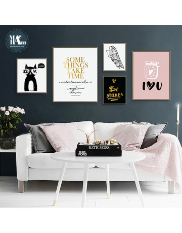 Nordic Cartoon animal owl Golden letters wall art Canvas posters Painting Prints wall Pictures for Living Room Morden Home Decor