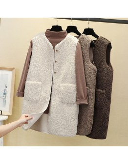 Women Long Vest Tops Sleeveless Winter Coat Gilet Femme   Jackets Faux Lamb Wool Thicken Chaleco Mujer Outerwear