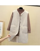 Women Long Vest Tops Sleeveless Winter Coat Gilet Femme   Jackets Faux Lamb Wool Thicken Chaleco Mujer Outerwear